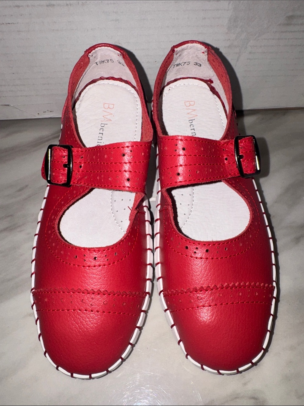 bernie mev. Red Girls' Mary Jane Buckle Shoes